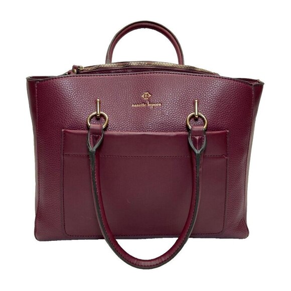 Nanette Lepore Plum Berry Saffiano Leather Large Tote Handle Shoulder Bag Purse - Picture 1 of 16